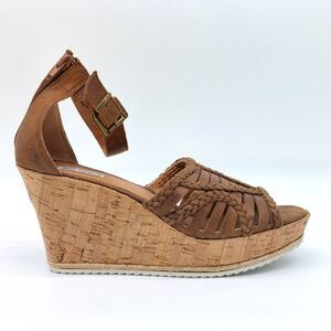 Not Rated Womens Sandals Sz 9.5 Cork Brown Wedge Sandal Gladiator Slingback